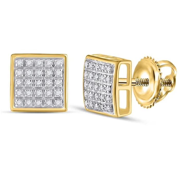 10k Yellow Gold Round Diamond Square Cluster Earrings 16 Cttw gndatlanta Earrings