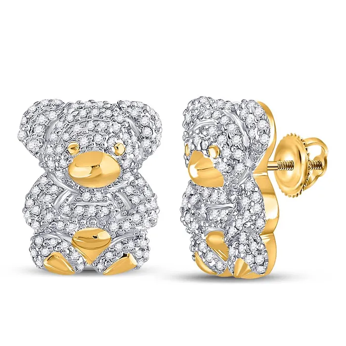 10k Yellow Gold Round Diamond Teddy Bear Animal Earrings 12 Cttw gndatlanta Earrings 10k Yellow Gold Round Diamond Teddy Bear Animal Earrings 12 Cttw gndatlanta Earrings