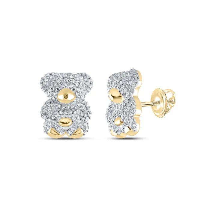 10k Yellow Gold Round Diamond Teddy Bear Animal Earrings 12 Cttw gndatlanta Earrings