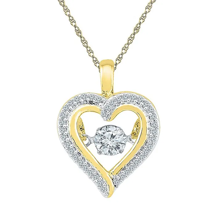 10k Yellow Gold Round Moving Twinkle Diamond Heart Outline Pendant 14 Cttw gndatlanta Necklaces