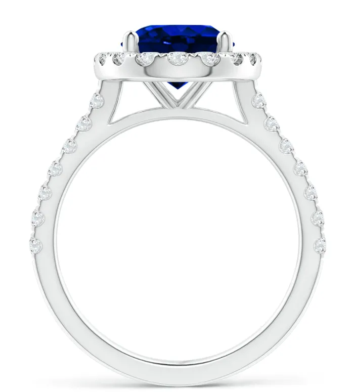 10x8mm Cr Blue Sapphire u0026 White CZ Halo Engagement Ring in 14K White Gold Goldiacom Rings