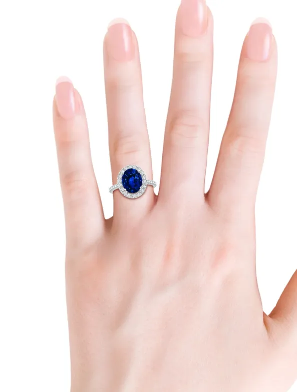 10x8mm Cr Blue Sapphire u0026 White CZ Halo Engagement Ring in 14K White Gold Goldiacom Rings