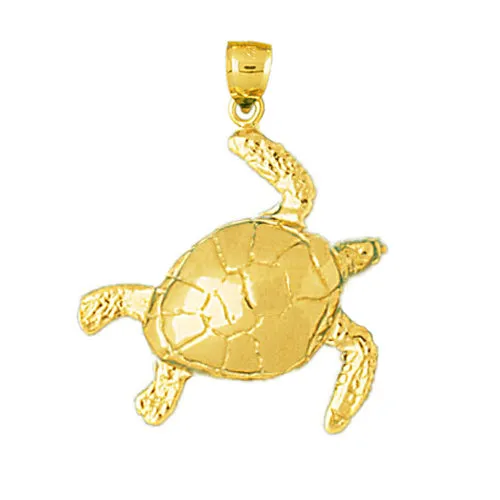 14K Gold 24MM Long Sea Turtle Pendant Goldia Necklaces
