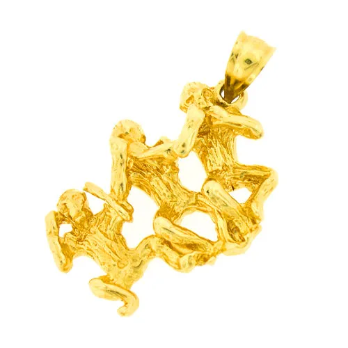 14K Gold 3D No Evil Three Monkeys Pendant Goldia Necklaces