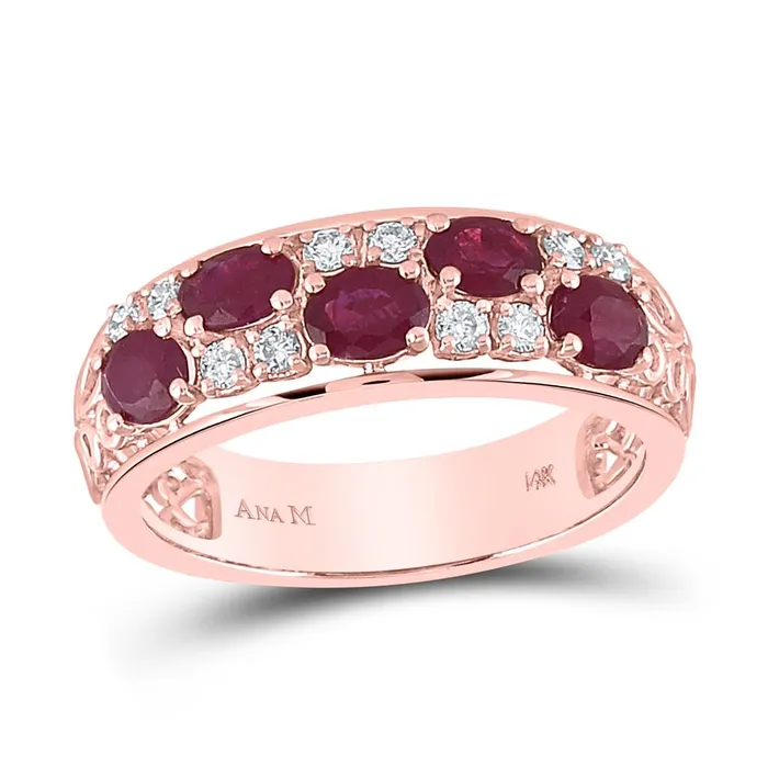 14k Rose Gold Oval Ruby Diamond Alternating Band Ring 115 Cttw gndatlanta Rings 14k Rose Gold Oval Ruby Diamond Alternating Band Ring 115 Cttw gndatlanta Rings