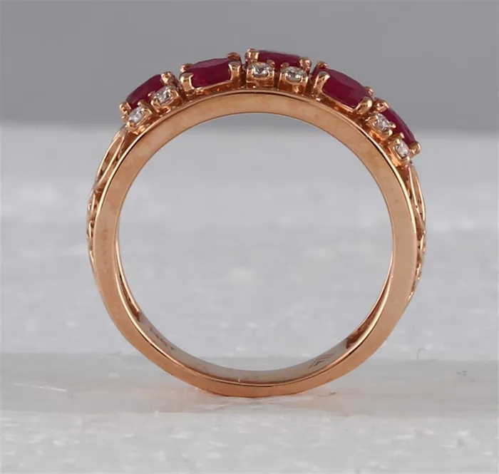 14k Rose Gold Oval Ruby Diamond Alternating Band Ring 115 Cttw gndatlanta Rings