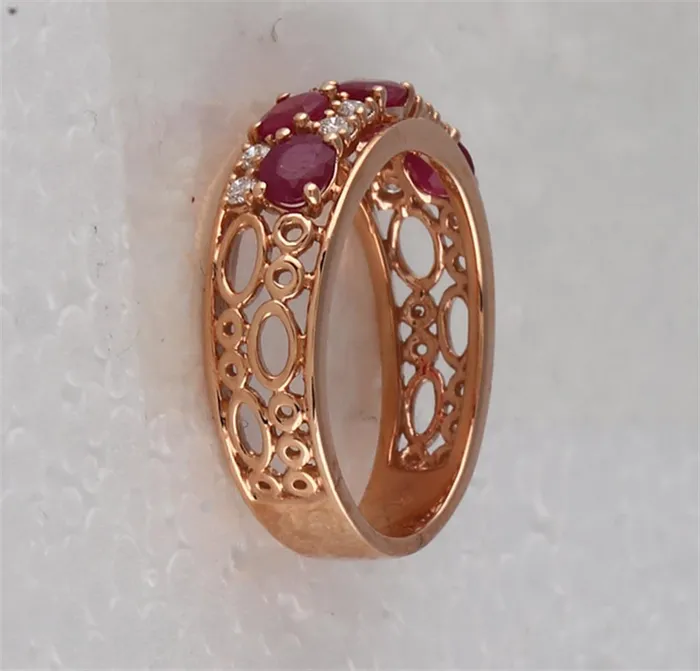 14k Rose Gold Oval Ruby Diamond Alternating Band Ring 115 Cttw gndatlanta Rings