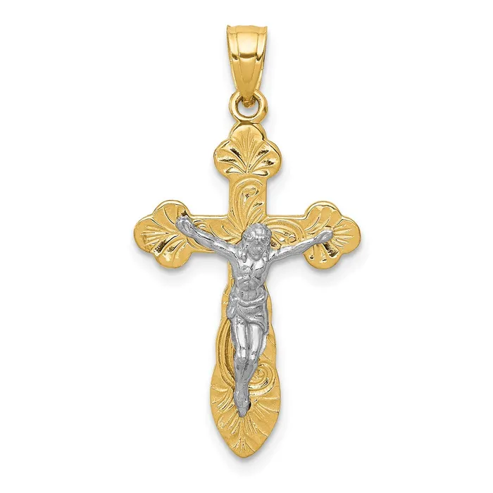 14k Twotone Gold Budded Crucifix Pendant Goldia Rings
