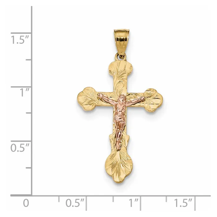 14k Twotone Gold Budded Crucifix Pendant Goldia Rings