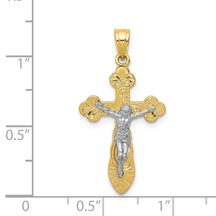 14k Twotone Gold Budded Crucifix Pendant Goldia Rings