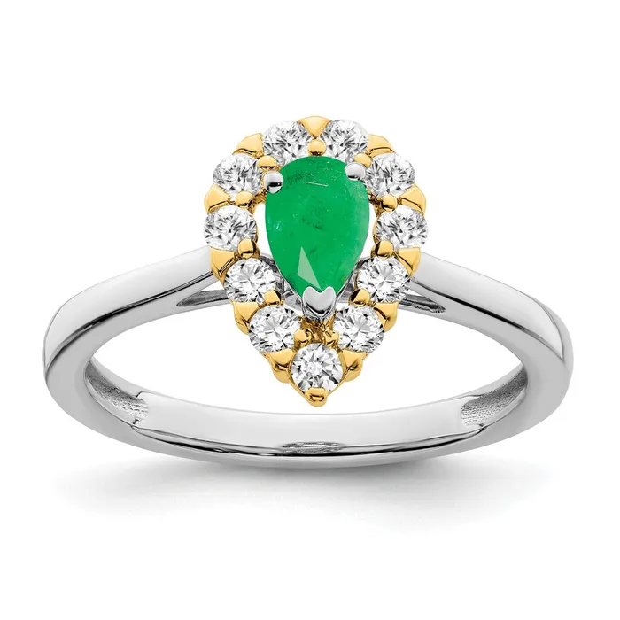 14k TwoTone Gold Emerald and Real Diamond Ring Goldia Rings