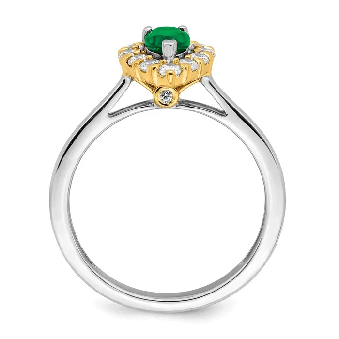 14k TwoTone Gold Emerald and Real Diamond Ring Goldia Rings