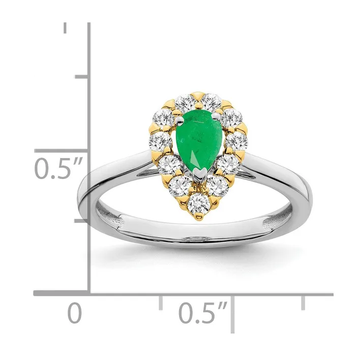 14k TwoTone Gold Emerald and Real Diamond Ring Goldia Rings