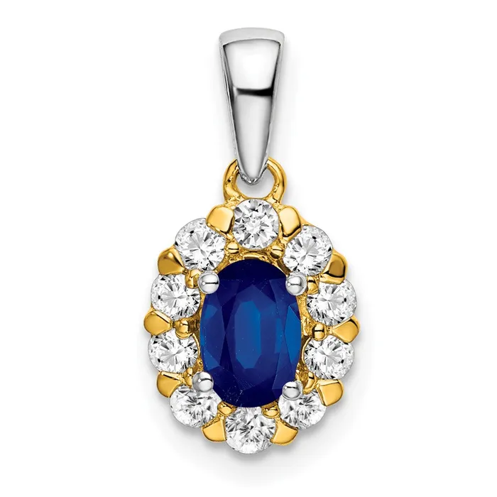 14k TwoTone Gold Oval Sapphire and Real Diamond Halo Pendant Goldia Rings 14k TwoTone Gold Oval Sapphire and Real Diamond Halo Pendant Goldia Rings