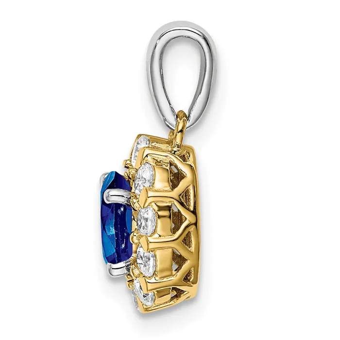 14k TwoTone Gold Oval Sapphire and Real Diamond Halo Pendant Goldia Rings