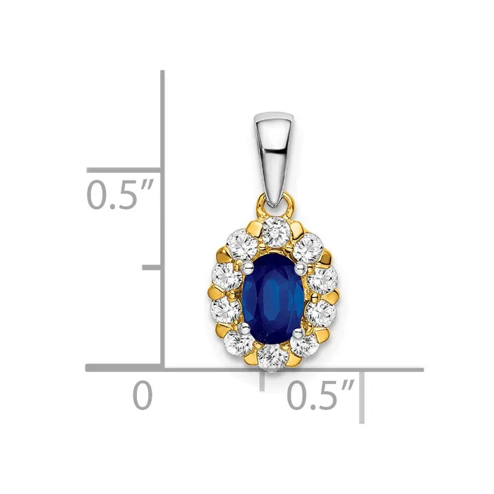 14k TwoTone Gold Oval Sapphire and Real Diamond Halo Pendant Goldia Rings