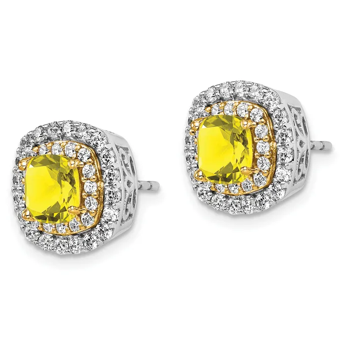 14K TwoTone Lab Grown VSSI G Diamond Created Yellow Sapphire Earrings Goldia Earrings