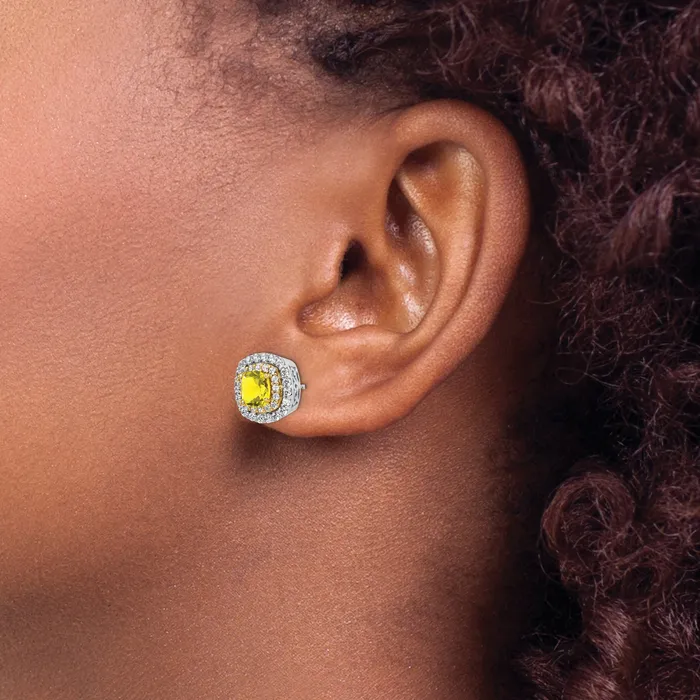 14K TwoTone Lab Grown VSSI G Diamond Created Yellow Sapphire Earrings Goldia Earrings
