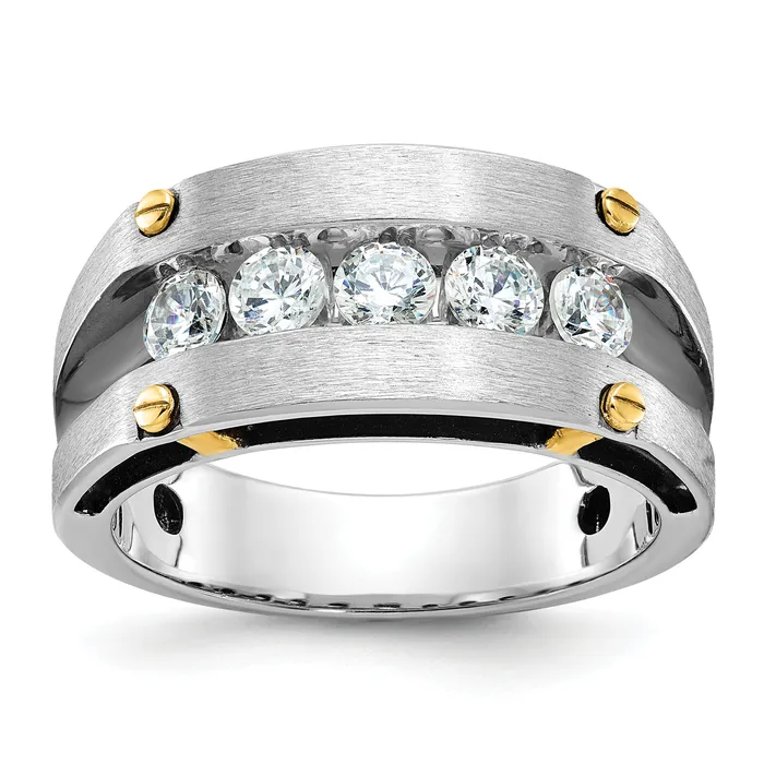 14k Twotone Two Tone with Black Rhodium 1 Ct Lab Grown Diamond VSSI G Five Stone Polished Satin and Grooved Mens Ring Goldia Rings 14k Twotone Two Tone with Black Rhodium 1 Ct Lab Grown Diamond VSSI G Five Stone Polished Satin and Grooved Mens Ring Goldia Rings