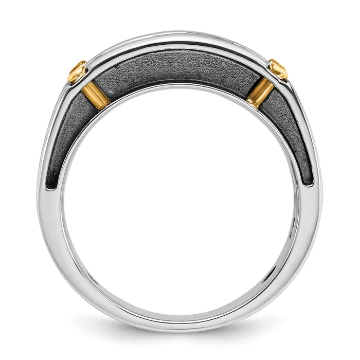 14k Twotone Two Tone with Black Rhodium 1 Ct Lab Grown Diamond VSSI G Five Stone Polished Satin and Grooved Mens Ring Goldia Rings