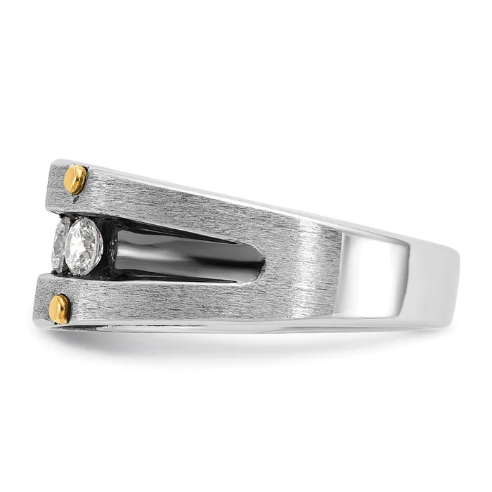 14k Twotone Two Tone with Black Rhodium 1 Ct Lab Grown Diamond VSSI G Five Stone Polished Satin and Grooved Mens Ring Goldia Rings
