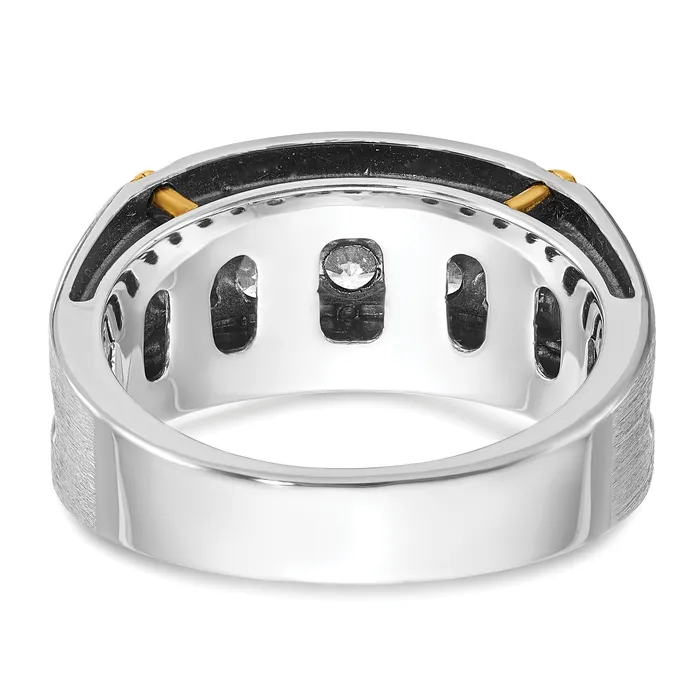 14k Twotone Two Tone with Black Rhodium 1 Ct Lab Grown Diamond VSSI G Five Stone Polished Satin and Grooved Mens Ring Goldia Rings