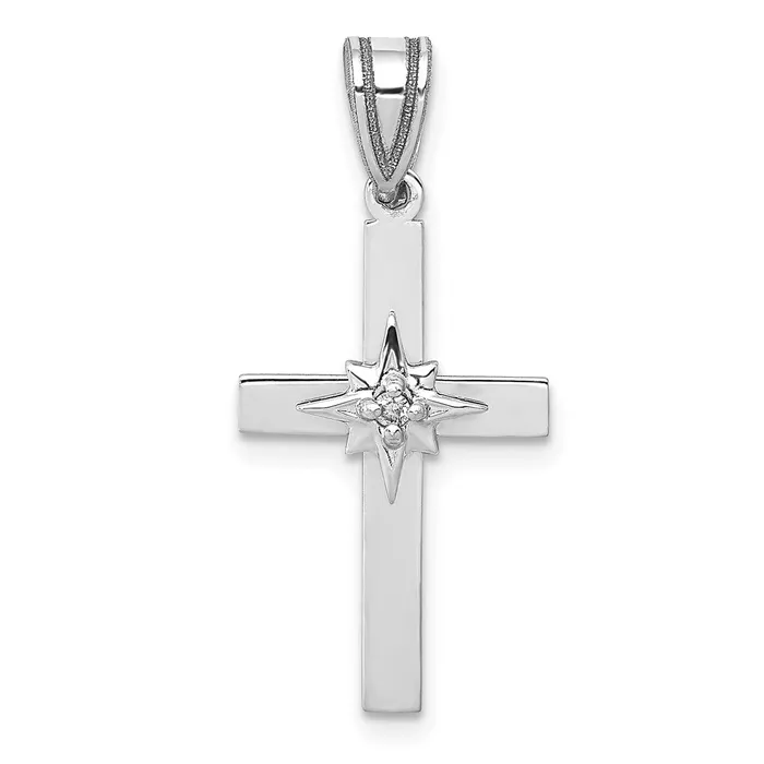 14k White Gold 01ct Real Diamond Cross Pendant Goldia Necklaces