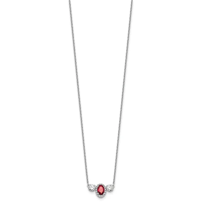 14k White Gold 1 18 Ct Lab Grown Diamond VSSI G and Created Ruby Three Stone 16 inch Necklace Goldia Necklaces