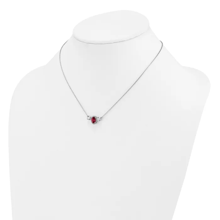 14k White Gold 1 18 Ct Lab Grown Diamond VSSI G and Created Ruby Three Stone 16 inch Necklace Goldia Necklaces