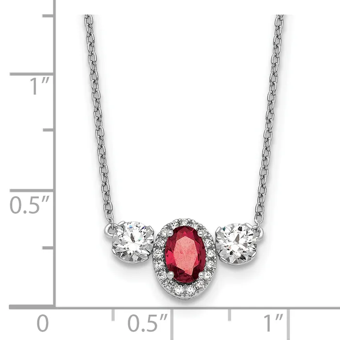 14k White Gold 1 18 Ct Lab Grown Diamond VSSI G and Created Ruby Three Stone 16 inch Necklace Goldia Necklaces