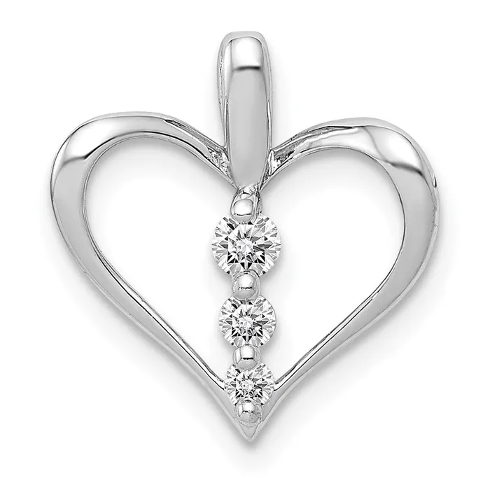 14k White Gold 110ct Real Diamond 3stone Heart Pendant Goldia Necklaces