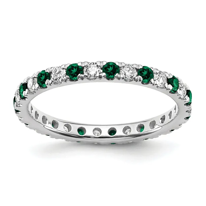 14k White Gold 12 Ct Lab Grown Diamond VSSI G and Lab Created Emerald Eternity Band Ring Goldia Rings 14k White Gold 12 Ct Lab Grown Diamond VSSI G and Lab Created Emerald Eternity Band Ring Goldia Rings