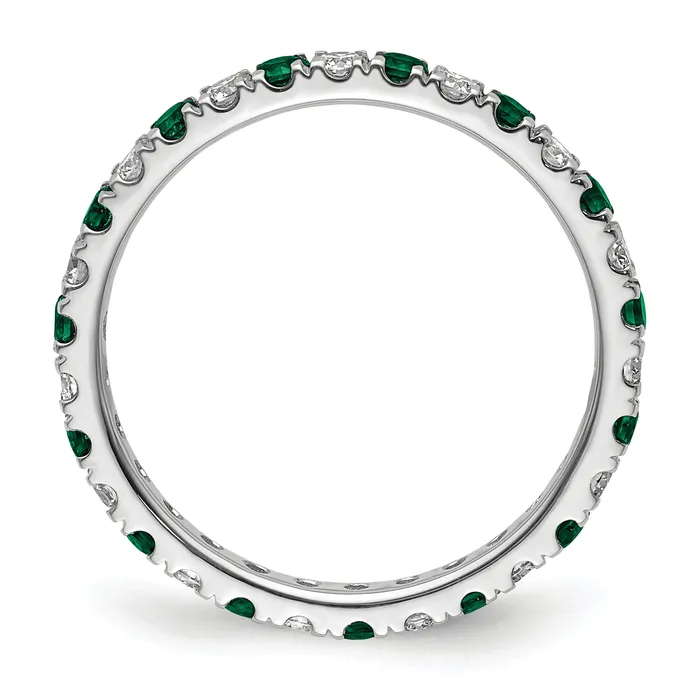 14k White Gold 12 Ct Lab Grown Diamond VSSI G and Lab Created Emerald Eternity Band Ring Goldia Rings