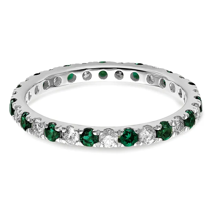 14k White Gold 12 Ct Lab Grown Diamond VSSI G and Lab Created Emerald Eternity Band Ring Goldia Rings