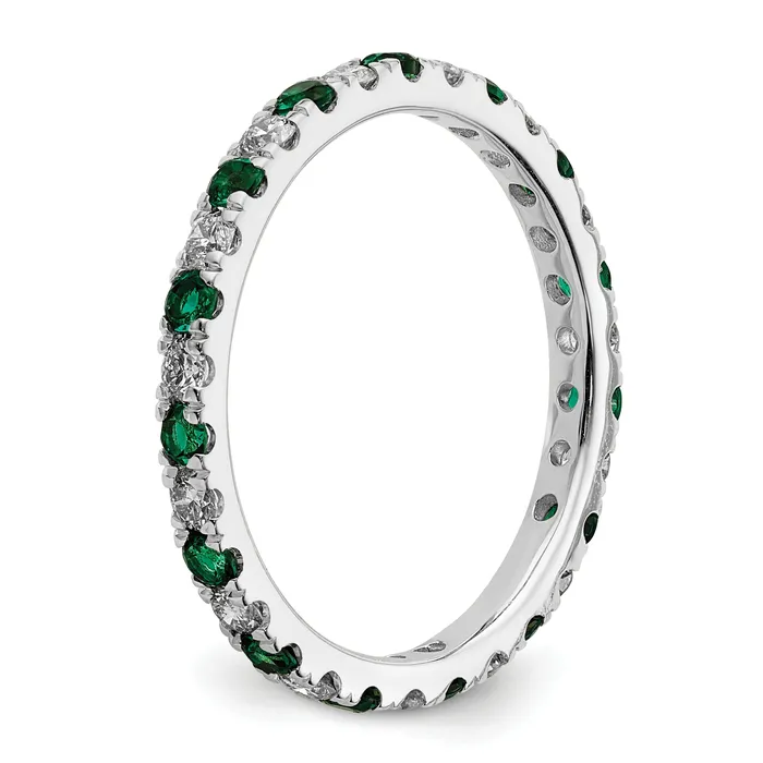 14k White Gold 12 Ct Lab Grown Diamond VSSI G and Lab Created Emerald Eternity Band Ring Goldia Rings