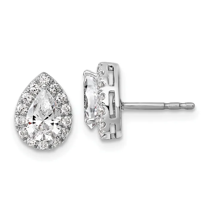 14k White Gold 14 Ct Lab Grown Diamond VSSI G Pear Halo Earrings Goldia Earrings
