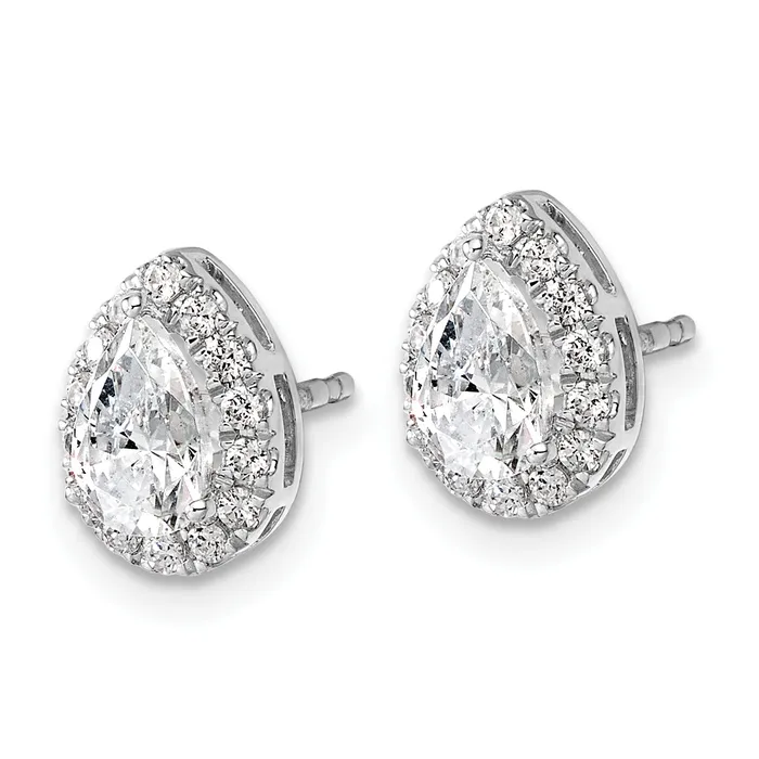 14k White Gold 14 Ct Lab Grown Diamond VSSI G Pear Halo Earrings Goldia Earrings