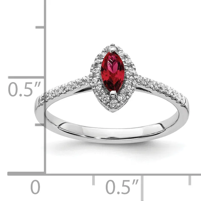 14k White Gold 15 Ct Lab Grown Diamond VSSI G and Lab Created Ruby July Birthstone Ring Goldia Rings