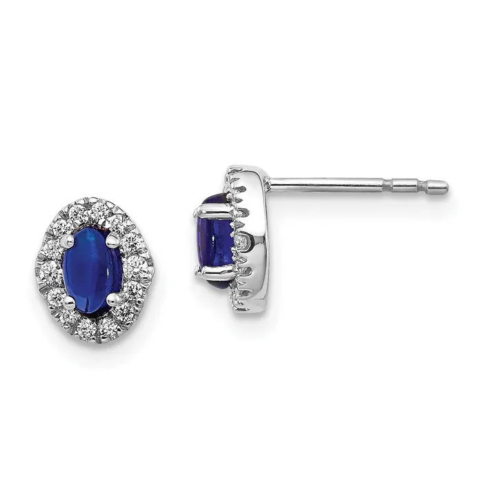 14k White Gold 16 Ct Lab Grown Diamond VSSI G and Oval Created Sapphire Halo Post Earrings Goldia Earrings 14k White Gold 16 Ct Lab Grown Diamond VSSI G and Oval Created Sapphire Halo Post Earrings Goldia Earrings