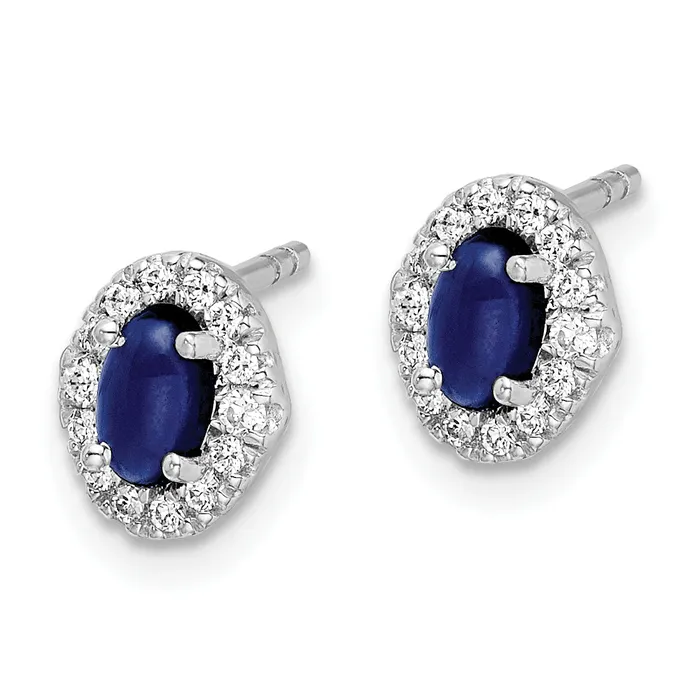 14k White Gold 16 Ct Lab Grown Diamond VSSI G and Oval Created Sapphire Halo Post Earrings Goldia Earrings
