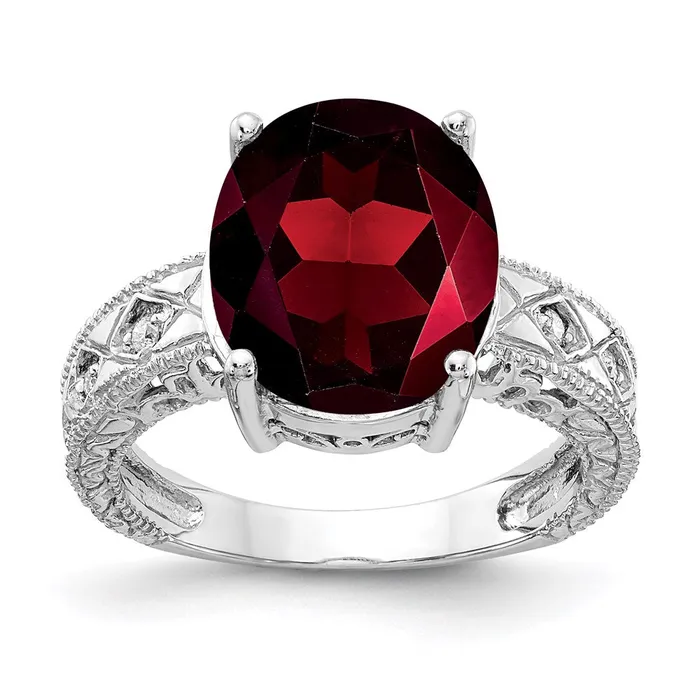 14k White Gold 12x10mm Oval Garnet A Real Diamond ring Goldia Rings