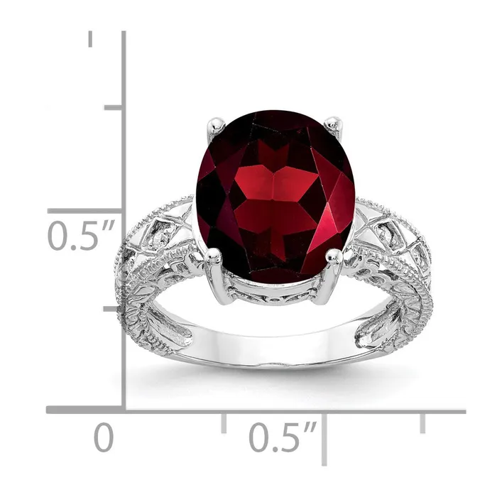 14k White Gold 12x10mm Oval Garnet A Real Diamond ring Goldia Rings