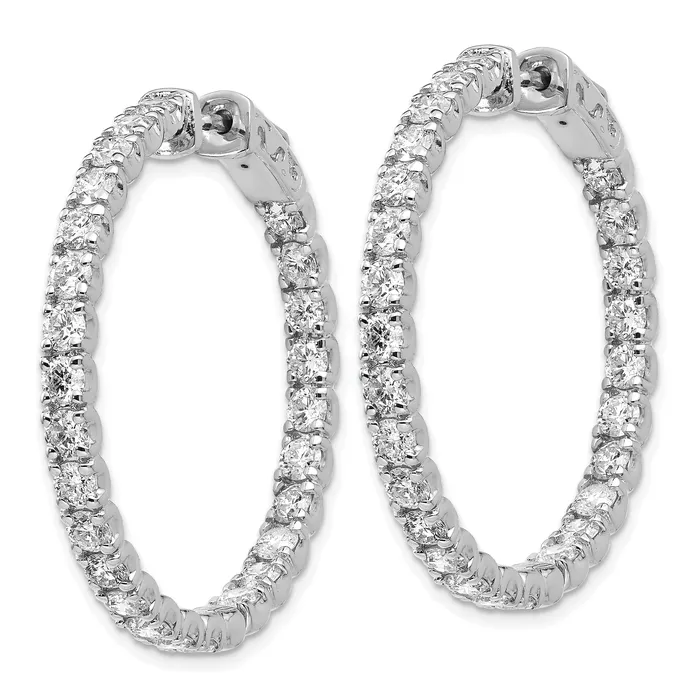 14k White Gold 4 78 Ct Lab Grown Diamond VSSI G Round In and Out Safety Clasp Hoop Earrings Goldia Earrings