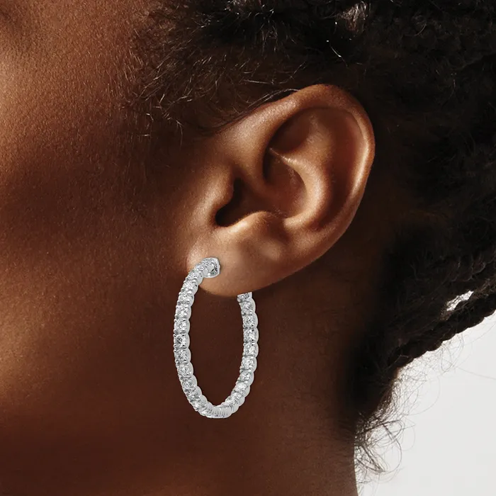 14k White Gold 4 78 Ct Lab Grown Diamond VSSI G Round In and Out Safety Clasp Hoop Earrings Goldia Earrings