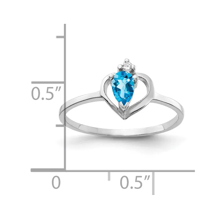 14k White Gold 5x3mm Pear Blue Topaz VS Real Diamond ring Goldiacom Rings