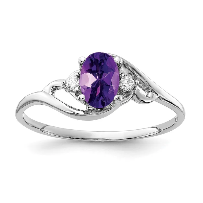 14k White Gold 6x4mm Oval Amethyst VS Real Diamond ring goldiaca Rings
