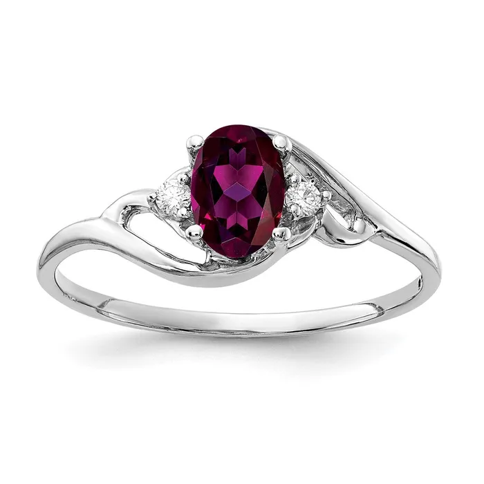 14k White Gold 6x4mm Oval Rhodolite Garnet AA Diamond ring Goldia Rings