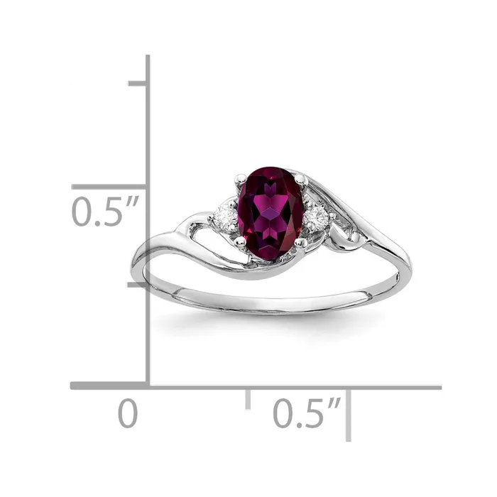 14k White Gold 6x4mm Oval Rhodolite Garnet AA Diamond ring Goldia Rings