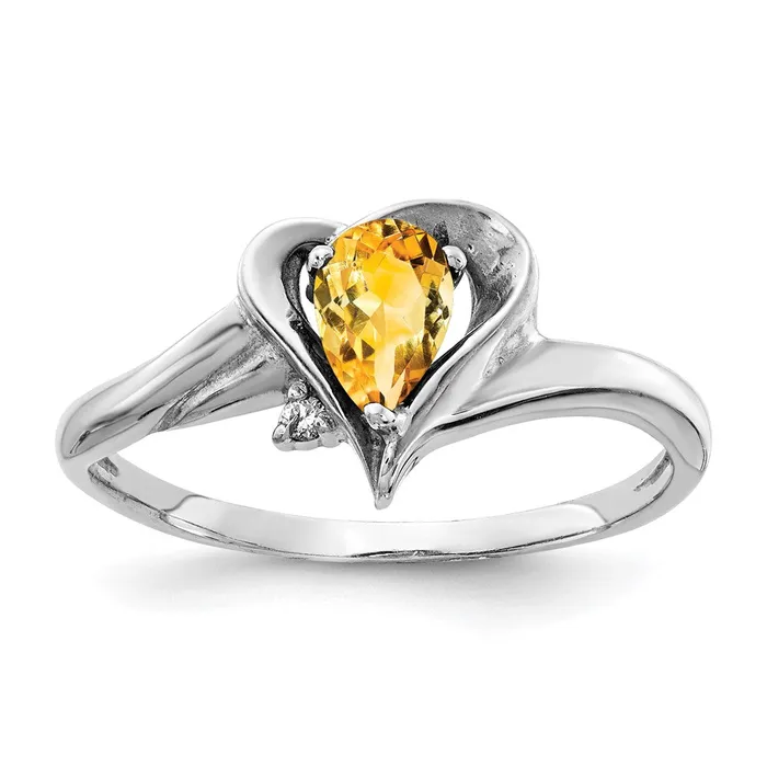14k White Gold 6x4mm Pear Citrine AA Diamond ring Goldia Rings