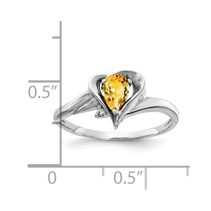 14k White Gold 6x4mm Pear Citrine AA Diamond ring Goldia Rings